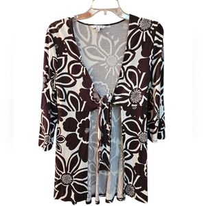 CAbi Ivory/brown Floral Cardigan Style#902